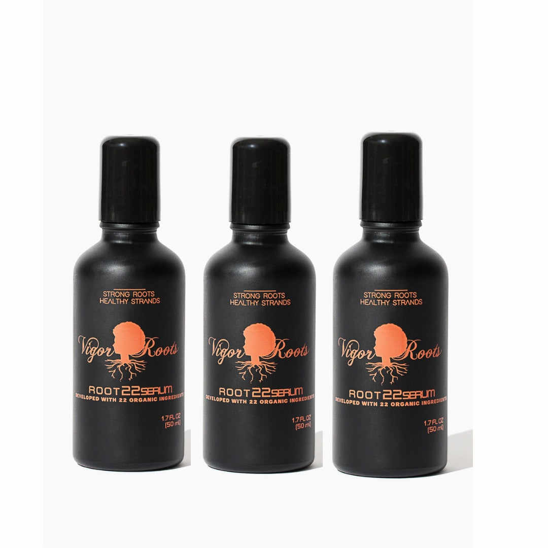 For a healthy scalp & glorious hair wherever you go, whatever the weather- make sure you get this 3-pack of Root22Serum: Vigor Roots beloved hair serum that has earned a cult following for restoring edges across the globe. 
